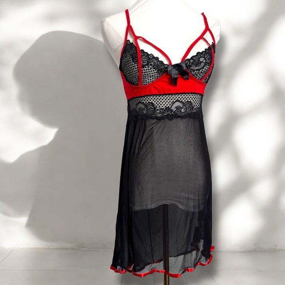 Red and Black Lace Chemise slip dress whismigoth vampy punk XL - Picture 1 of 5